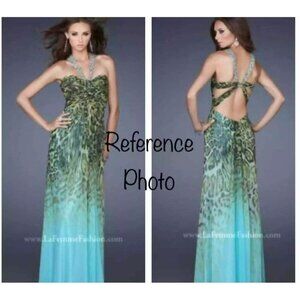 La Femme Womens Animal Printed Chiffon Cross Strappy Back Maxi Dress Size XS